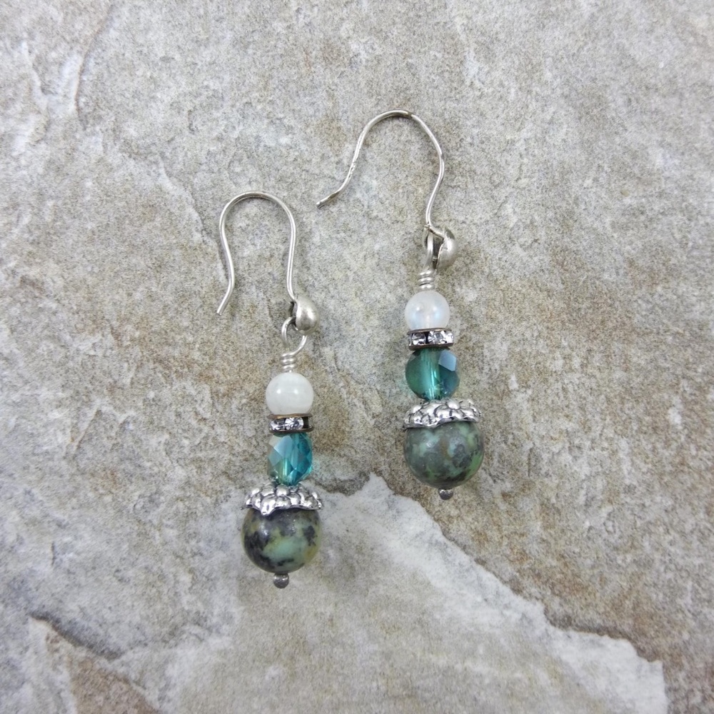 African turquoise and moonstone earrings
